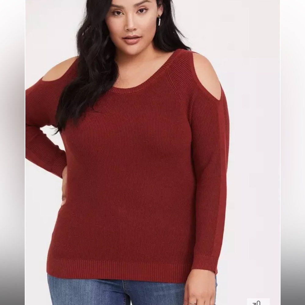 Pullover Cold Shoulder Sweater, Color: Brick, Women’s: 2X